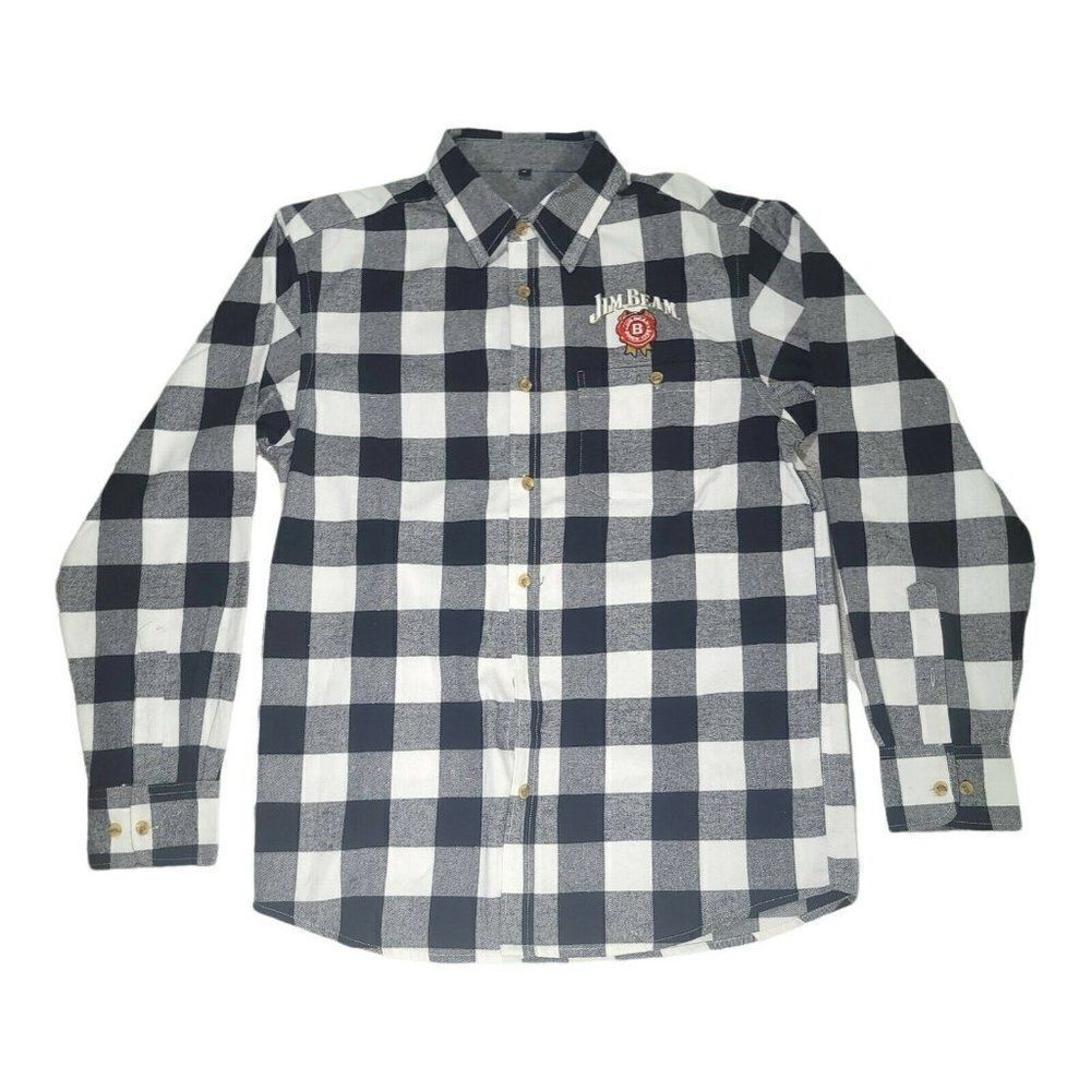 Flannel Shirt / Jim Beam Maple Logo Men's Size Small Black & White Plaid
